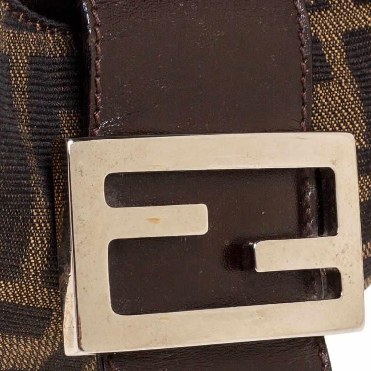 Pre Owned Fendi Tobacco Zucca Canvas and Leather Mini Croissant Pochette