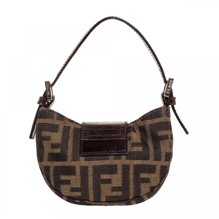 Pre Owned Fendi Tobacco Zucca Canvas and Leather Mini Croissant Pochette