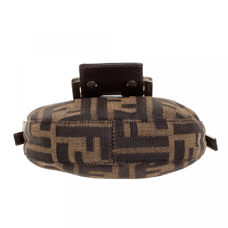 Pre Owned Fendi Tobacco Zucca Canvas and Leather Mini Croissant Pochette