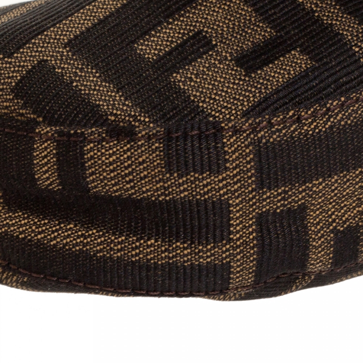 Pre Owned Fendi Tobacco Zucca Canvas and Leather Mini Croissant Pochette