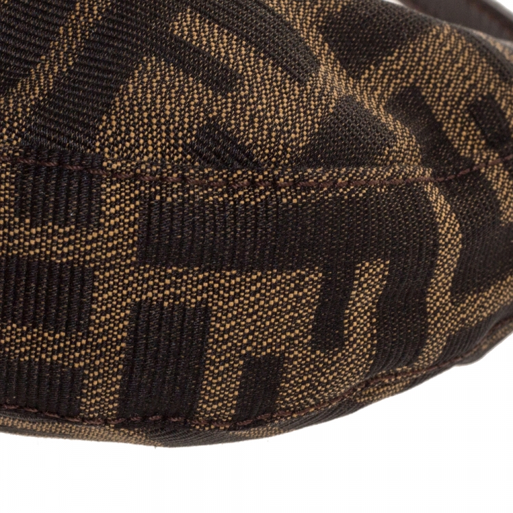 Pre Owned Fendi Tobacco Zucca Canvas and Leather Mini Croissant Pochette