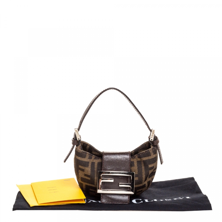 Pre Owned Fendi Tobacco Zucca Canvas and Leather Mini Croissant Pochette