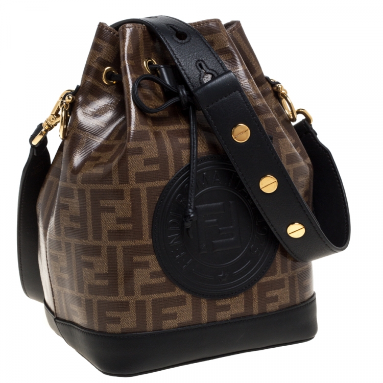 Pre Owned Fendi Brown/Black Zucca Coated Canvas and Leather Mon Tresor Bucket Bag