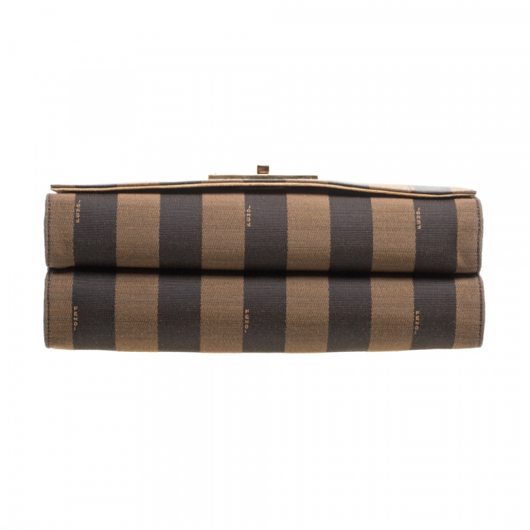 Pre Owned Fendi Tobacco Pequin Stripe Canvas Large Claudia Shoulder Bag