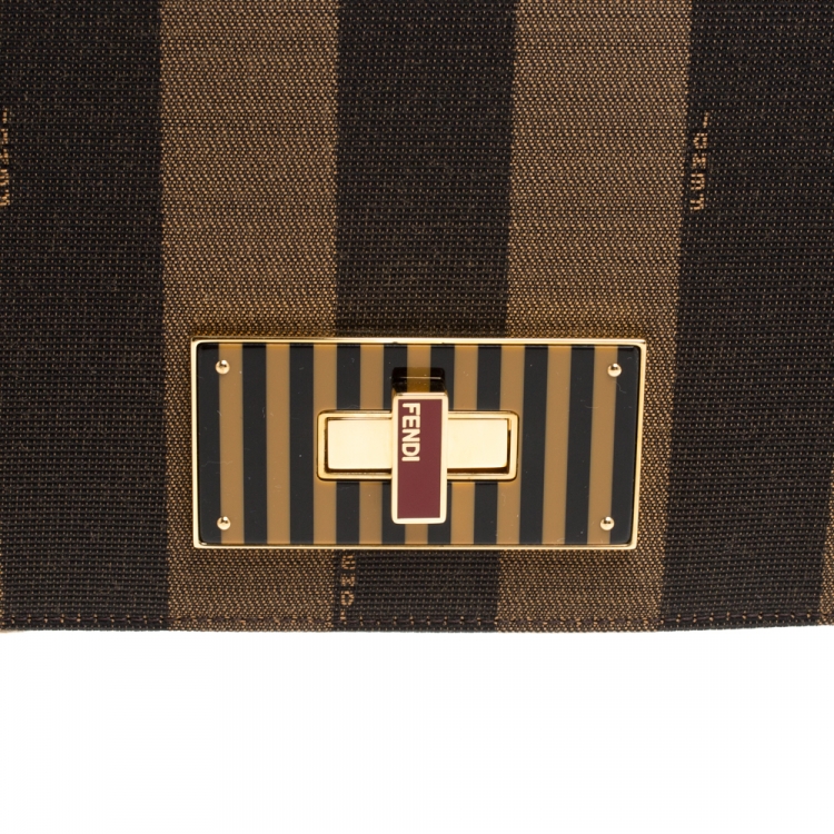 Pre Owned Fendi Tobacco Pequin Stripe Canvas Large Claudia Shoulder Bag