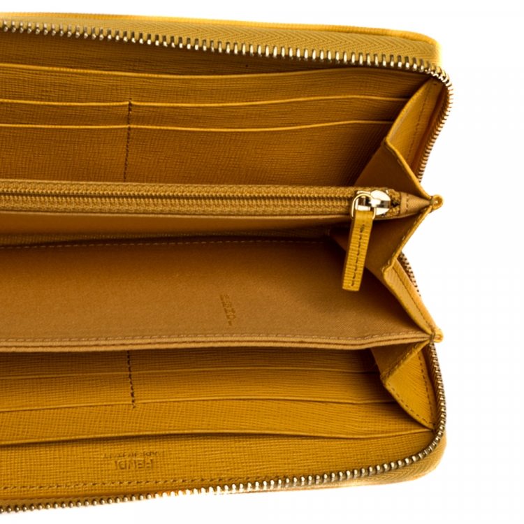 Pre Owned Fendi Tobacco/Yellow Zucca Coated Canvas Zip Around Continental Wallet