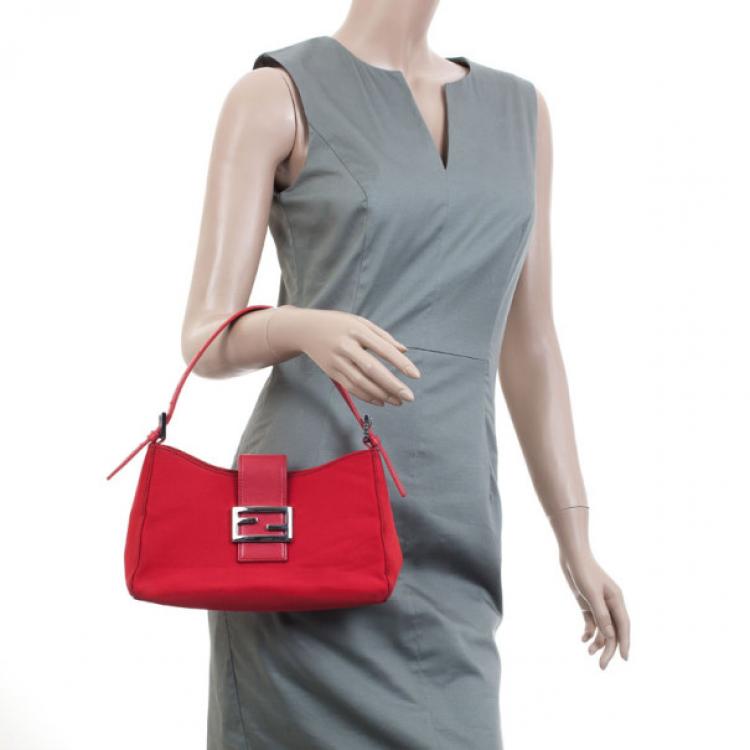 Pre Owned Fendi Red Mini Baguette Bag