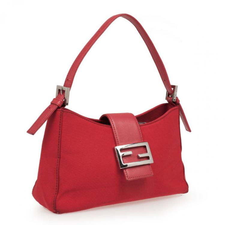 Pre Owned Fendi Red Mini Baguette Bag