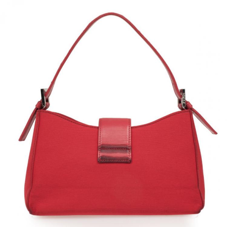 Pre Owned Fendi Red Mini Baguette Bag