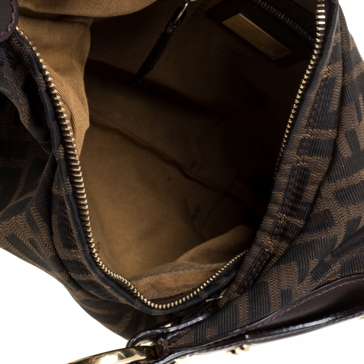 Pre Owned Fendi Tobacco Zucca Canvas and Leather Chef Chain Link Hobo
