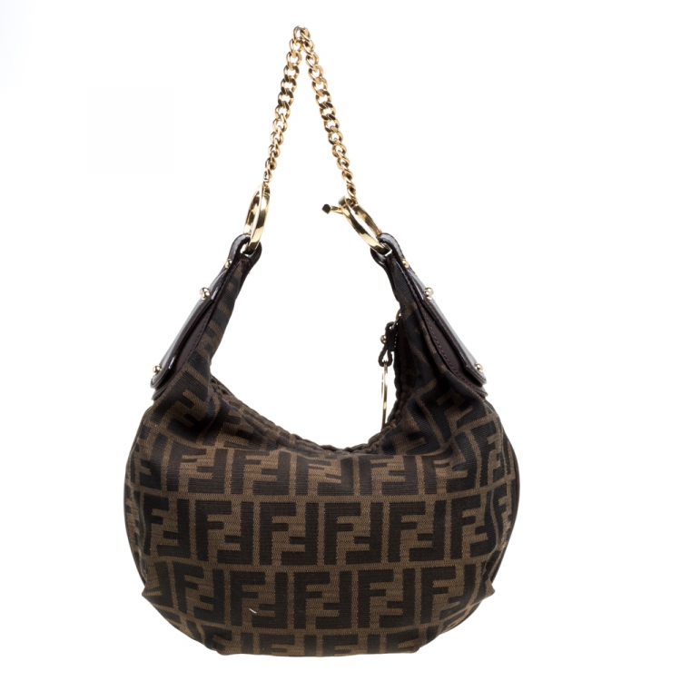 Pre Owned Fendi Tobacco Zucca Canvas and Leather Chef Chain Link Hobo