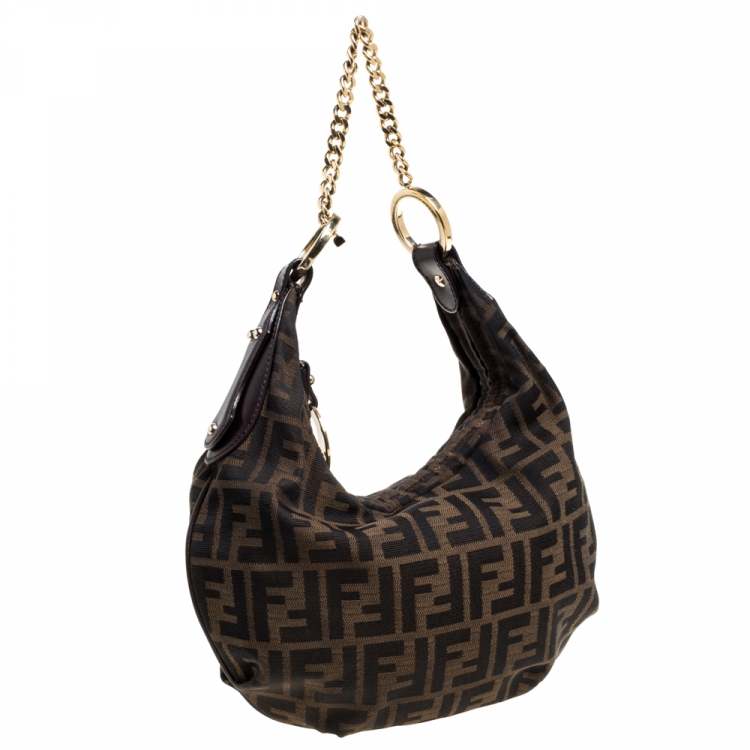 Pre Owned Fendi Tobacco Zucca Canvas and Leather Chef Chain Link Hobo