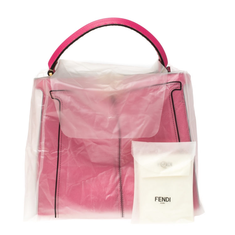 Pre Owned Fendi Magenta Leather Peekaboo X-Lite Top Handle Bag