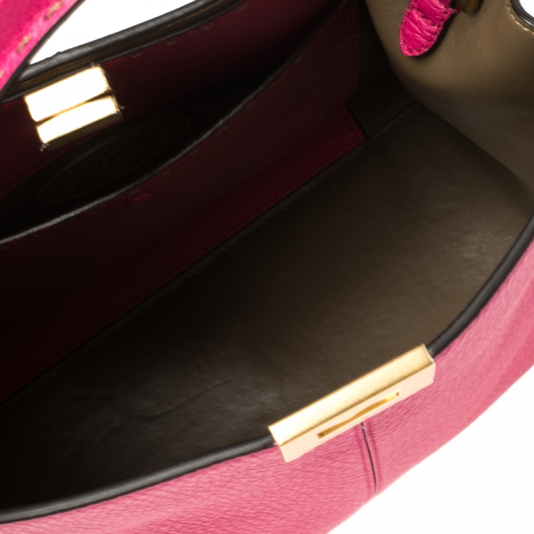 Pre Owned Fendi Magenta Leather Peekaboo X-Lite Top Handle Bag