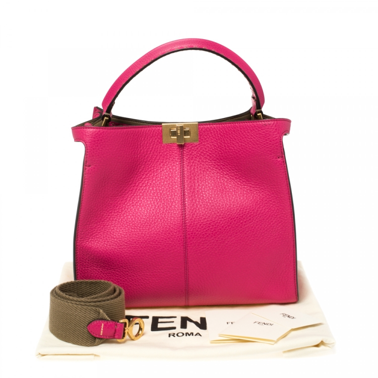 Pre Owned Fendi Magenta Leather Peekaboo X-Lite Top Handle Bag
