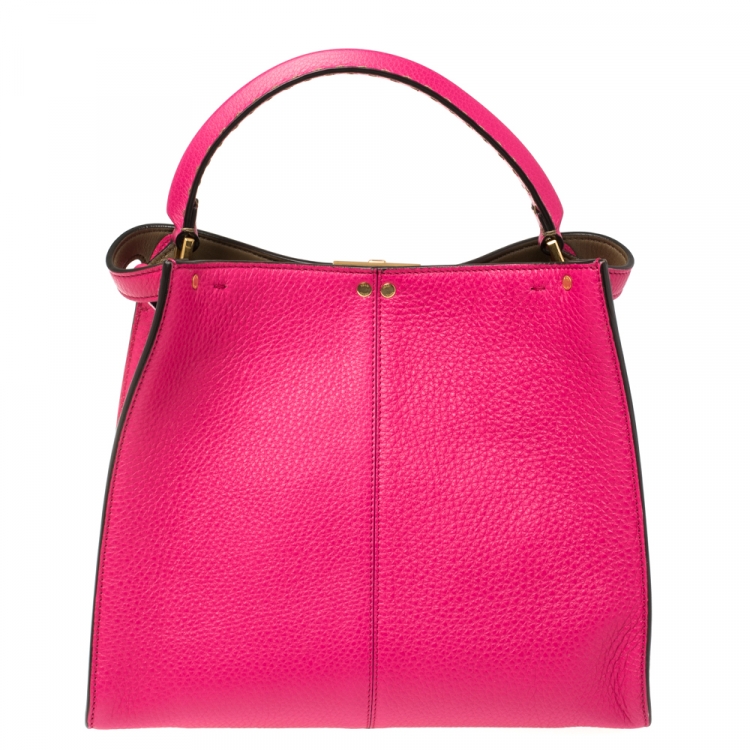 Pre Owned Fendi Magenta Leather Peekaboo X-Lite Top Handle Bag