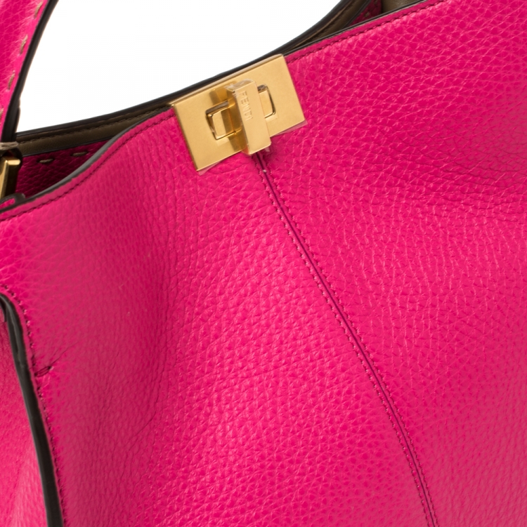 Pre Owned Fendi Magenta Leather Peekaboo X-Lite Top Handle Bag