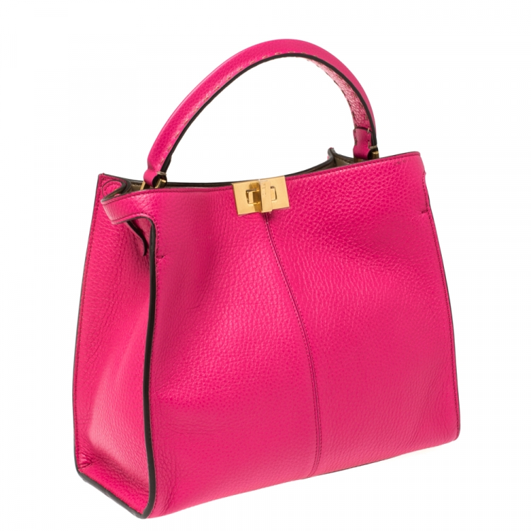 Pre Owned Fendi Magenta Leather Peekaboo X-Lite Top Handle Bag