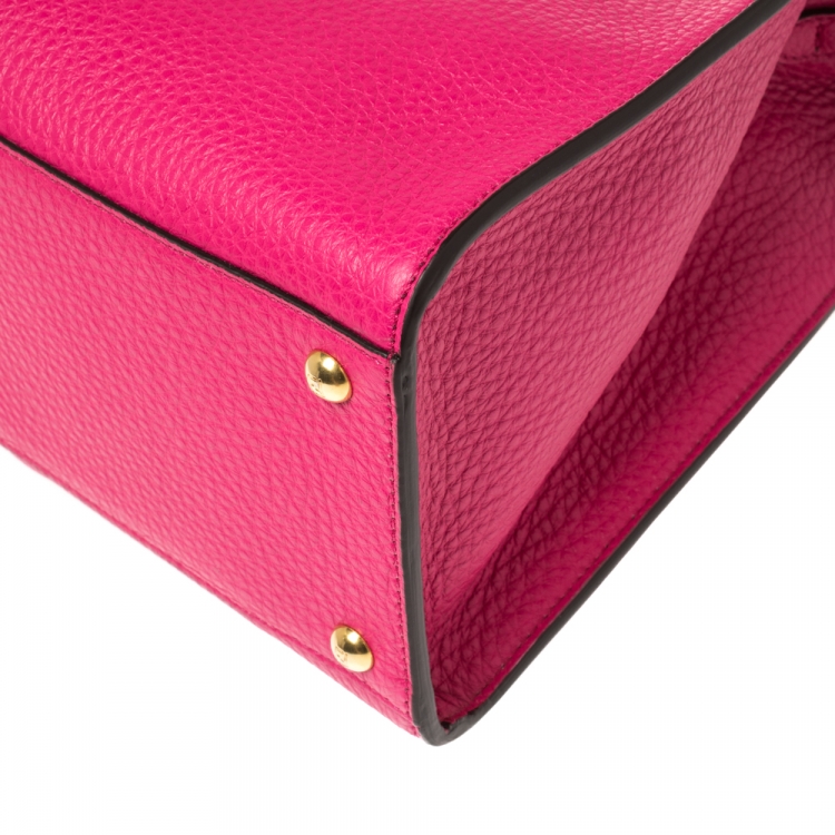 Pre Owned Fendi Magenta Leather Peekaboo X-Lite Top Handle Bag