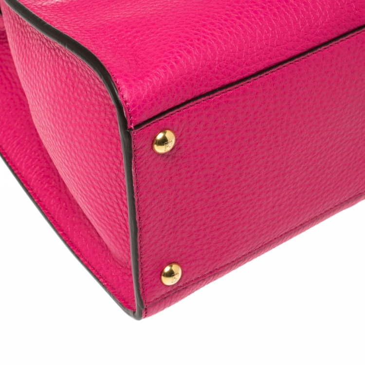 Pre Owned Fendi Magenta Leather Peekaboo X-Lite Top Handle Bag