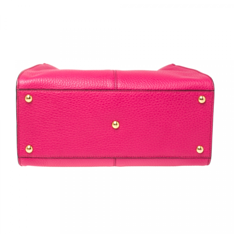 Pre Owned Fendi Magenta Leather Peekaboo X-Lite Top Handle Bag