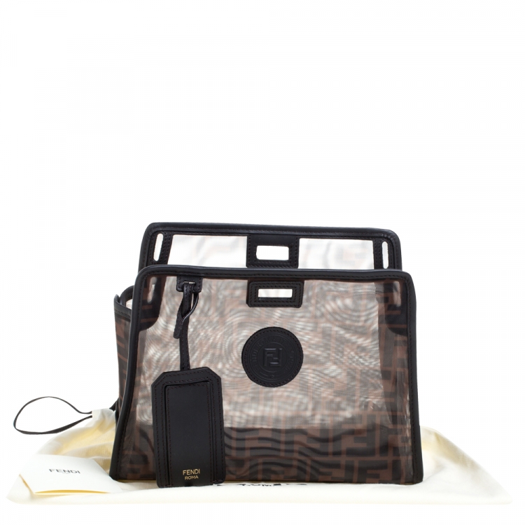 مملوكة مسبقًا Fendi Brown Zucca Mesh and Leather Small Peekaboo Defender Pouch