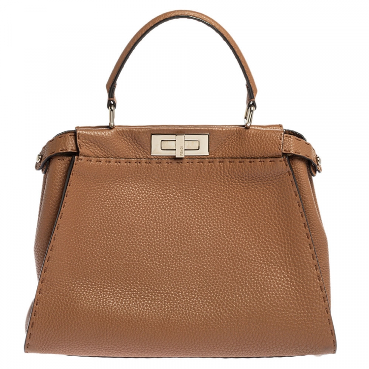 مملوكة مسبقًا Fendi Tan Selleria Leather Medium Peekaboo Top Handle Bag