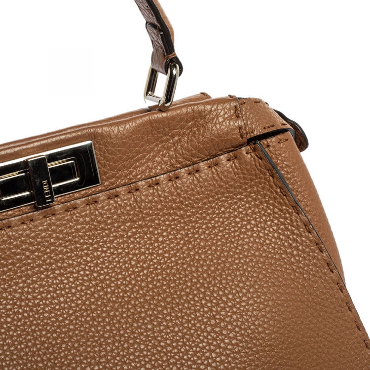 مملوكة مسبقًا Fendi Tan Selleria Leather Medium Peekaboo Top Handle Bag