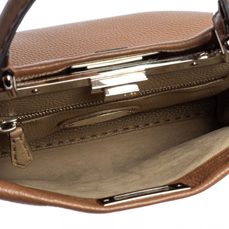 مملوكة مسبقًا Fendi Tan Selleria Leather Medium Peekaboo Top Handle Bag