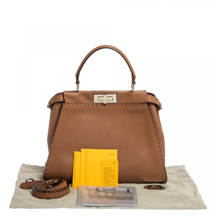 مملوكة مسبقًا Fendi Tan Selleria Leather Medium Peekaboo Top Handle Bag