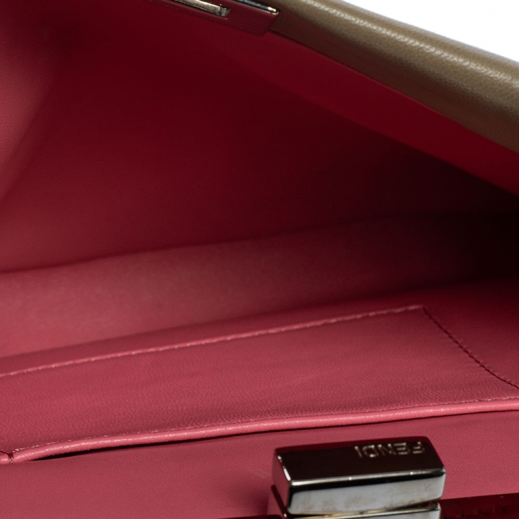 Pre Owned Fendi Pink/Beige Ombre Leather Mini Peekaboo Crystal Embellished Top Handle Bag