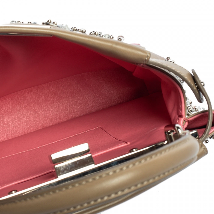 Pre Owned Fendi Pink/Beige Ombre Leather Mini Peekaboo Crystal Embellished Top Handle Bag