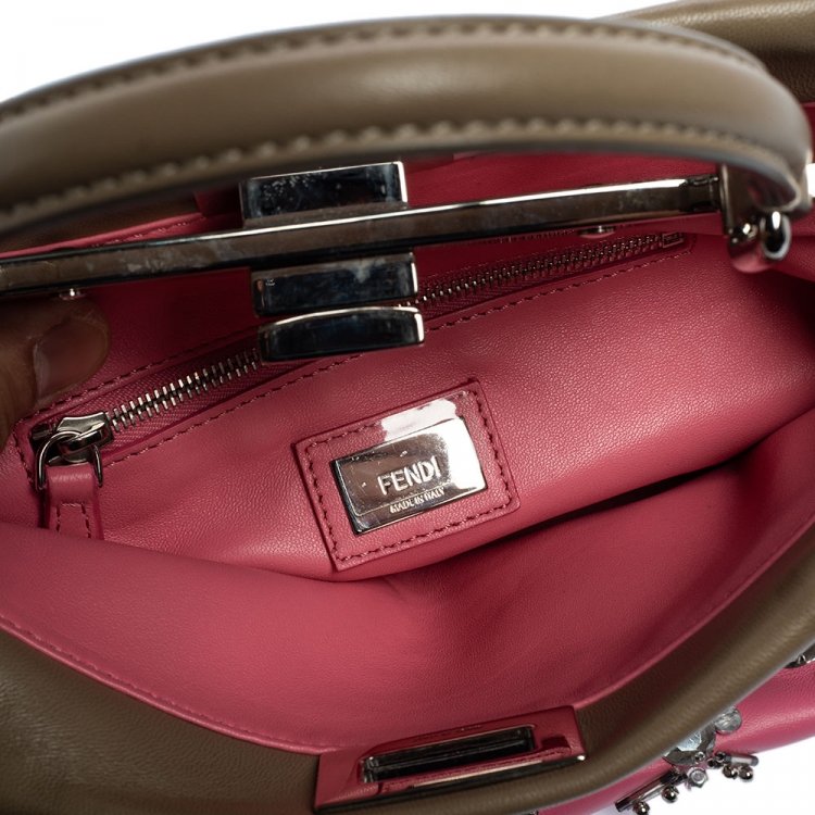 Pre Owned Fendi Pink/Beige Ombre Leather Mini Peekaboo Crystal Embellished Top Handle Bag