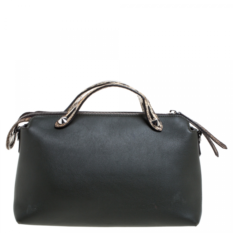 مملوكة مسبقًا Fendi Khaki/Beige Leather and Python Small By The Way Shoulder Bag