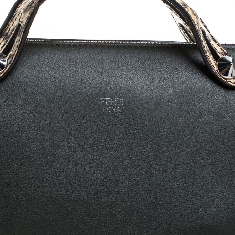 مملوكة مسبقًا Fendi Khaki/Beige Leather and Python Small By The Way Shoulder Bag