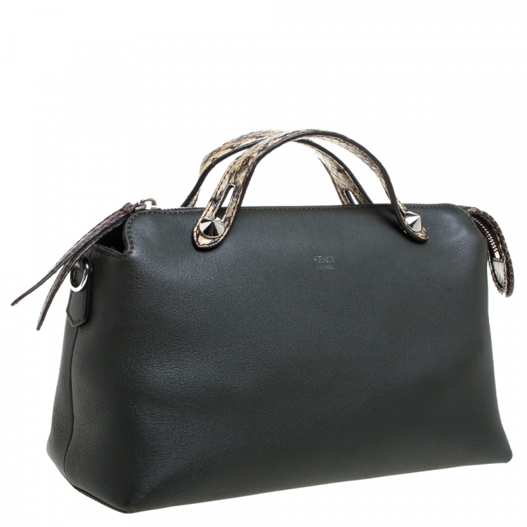 مملوكة مسبقًا Fendi Khaki/Beige Leather and Python Small By The Way Shoulder Bag