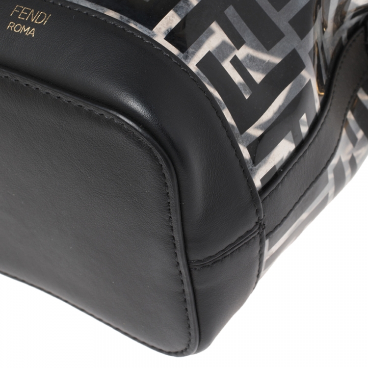 Pre Owned Fendi Black Zucca Pvc and Leather Mini Mon Tresor Drawstring Bucket Bag