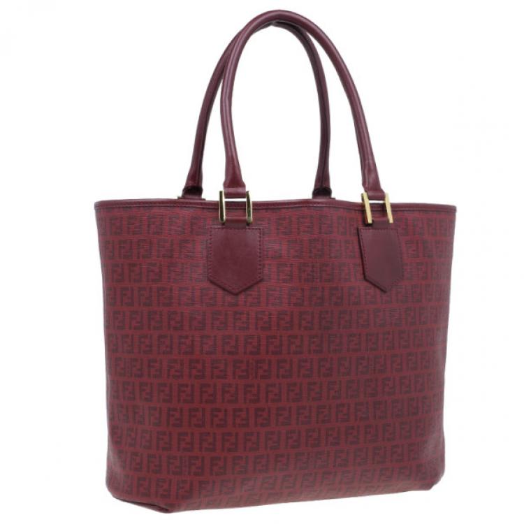Pre Owned Fendi Red Zucchino Spalmati Drawstring Top Tote