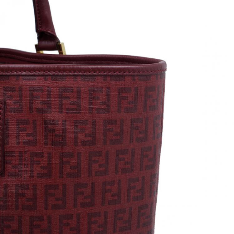 Pre Owned Fendi Red Zucchino Spalmati Drawstring Top Tote