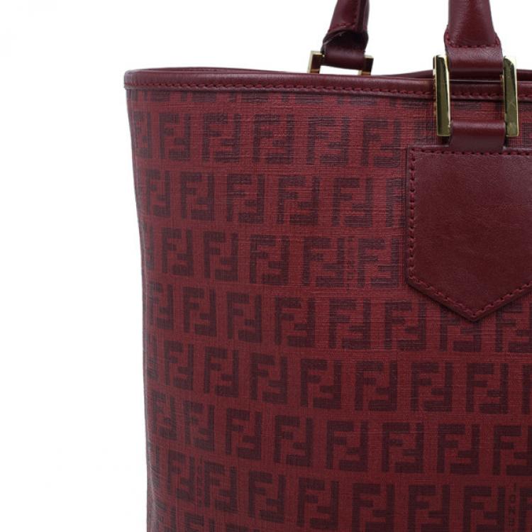 Pre Owned Fendi Red Zucchino Spalmati Drawstring Top Tote