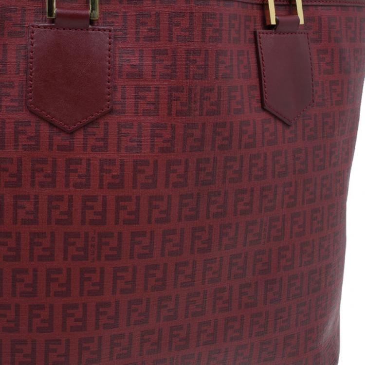 Pre Owned Fendi Red Zucchino Spalmati Drawstring Top Tote