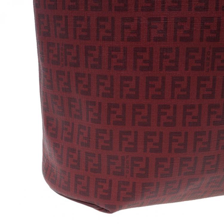 Pre Owned Fendi Red Zucchino Spalmati Drawstring Top Tote