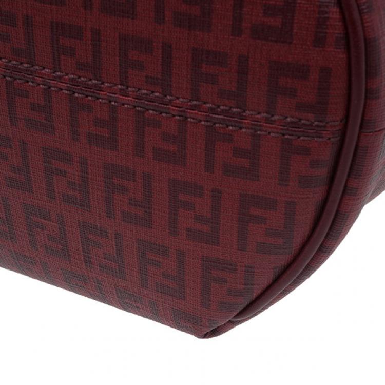 Pre Owned Fendi Red Zucchino Spalmati Drawstring Top Tote