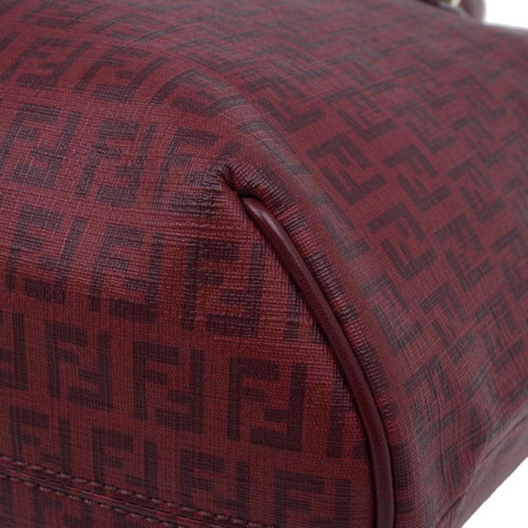 Pre Owned Fendi Red Zucchino Spalmati Drawstring Top Tote