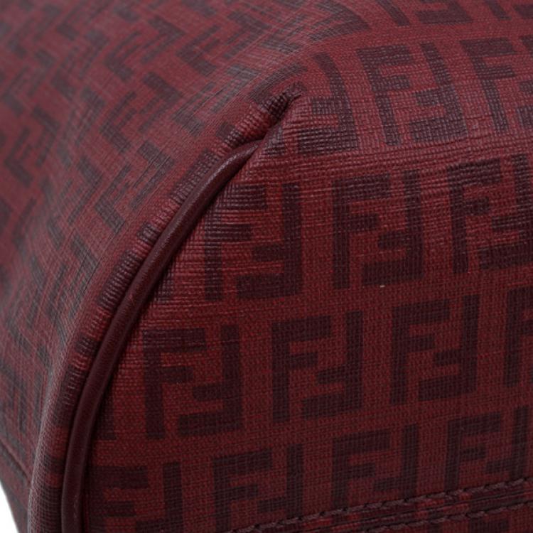 Pre Owned Fendi Red Zucchino Spalmati Drawstring Top Tote