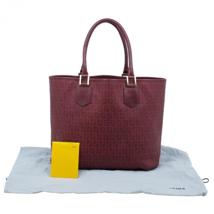 Pre Owned Fendi Red Zucchino Spalmati Drawstring Top Tote