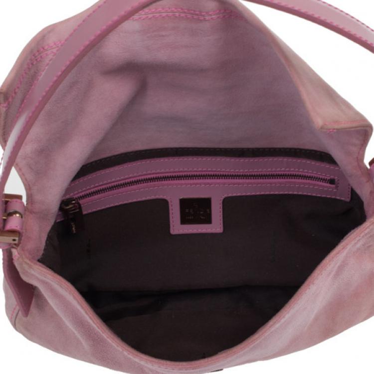 Pre Owned Fendi Pink Suede Baguette Shoulder bag
