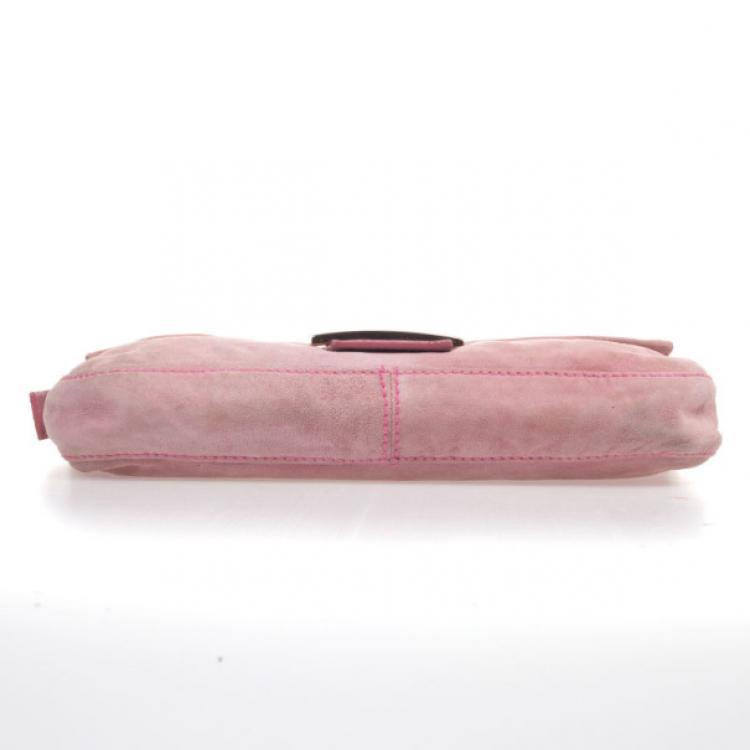 Pre Owned Fendi Pink Suede Baguette Shoulder bag