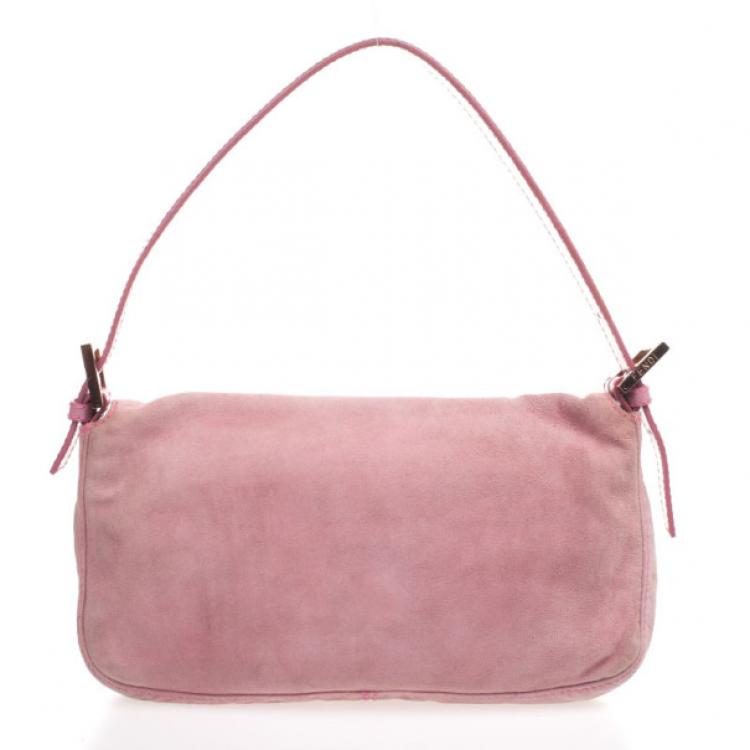 Pre Owned Fendi Pink Suede Baguette Shoulder bag