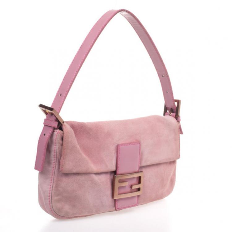 Pre Owned Fendi Pink Suede Baguette Shoulder bag